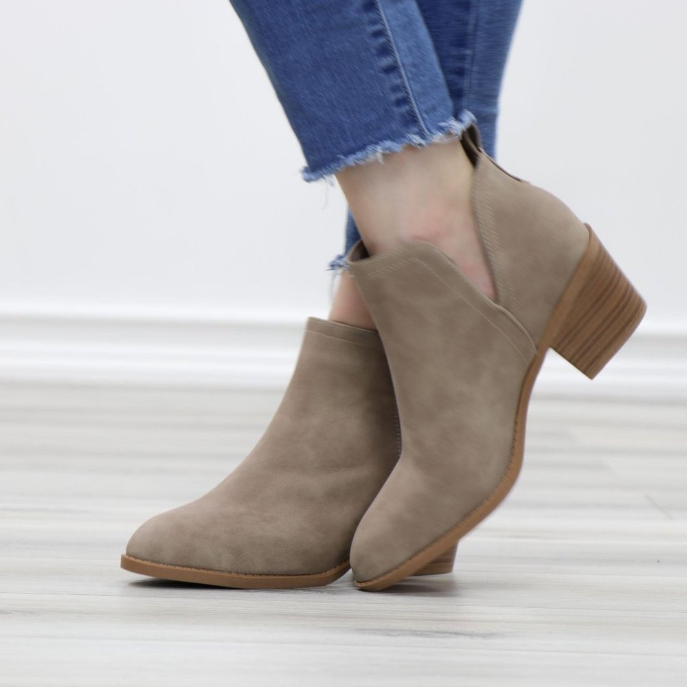 Khaki Pointy Toe Open Side Ankle Booties - Picture 6 of 15